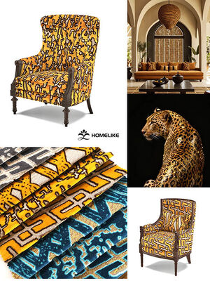Wild Leopard Geometric Jacquard Velvet Fabric For Sofa
