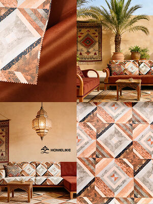 North African Style Geometric Printed Velvet (California) for Sofa