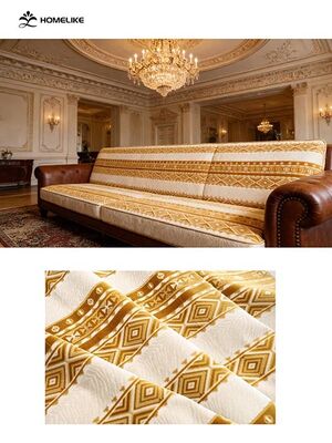 Two-tone Court-style Geometric Jacquard Velvet For Sofa