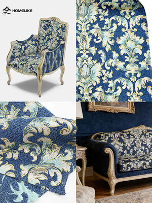 Luxury Blue-Gold Damask & Geometric AB Jacquard Fabric