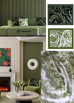 100% Polyester Luxury Matcha Green Circular Jacquard Velvet Pattern Fabric