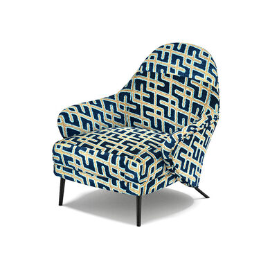 Light Retro Blue and Gold Geometric Jacquard Velvet Fabric For Sofa