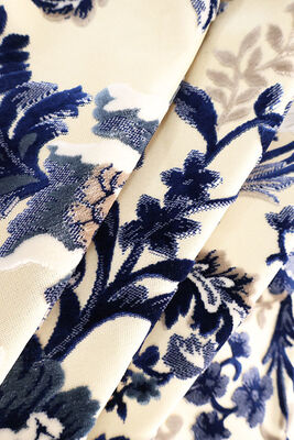 Oriental-style Blue And White Porcelain Patterns Jacquard Velvet For Sofa