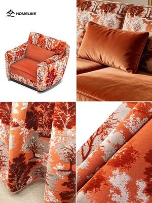 French Neoclassical Style Orange-Red Artistic Tree Jacquard Velvet Fabric For Sofa