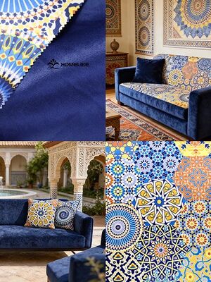 Middle Eastern Mediterranean Style Printed Velvet (California) Fabric for Sofa