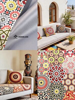 Middle Eastern Mediterranean Style Printed Velvet (California) Fabric for Sofa