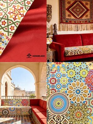 Middle Eastern Mediterranean Style Printed Velvet (California) Fabric for Sofa