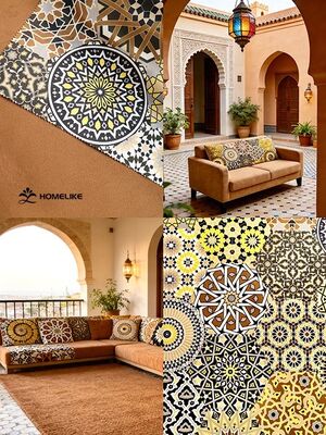 Middle Eastern Mediterranean Style Printed Velvet (California) Fabric for Sofa