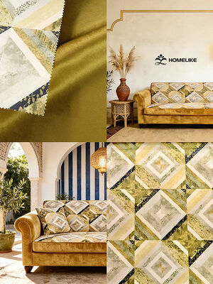 North African Style Geometric Printed Velvet (California) for Sofa