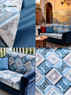 North African Style Geometric Printed Velvet (California) for Sofa