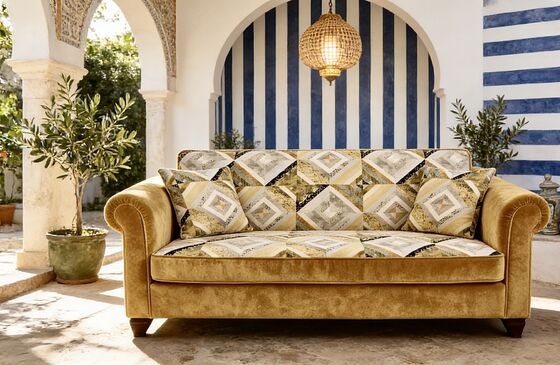 North African Style Geometric Printed Velvet (California) for Sofa