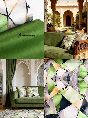 Mediterranean Style Geometric Printed Velvet Fabric For Sofa