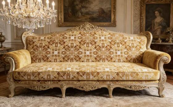 Two-tone Court-style Geometric Jacquard Velvet For Sofa