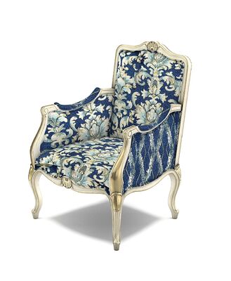 Luxury Blue-Gold Damask & Geometric AB Jacquard Fabric