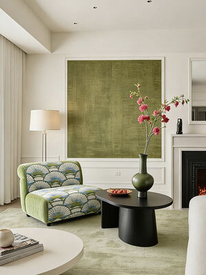 Whisper of Green Fan | French Style High-End Custom Chenille Sofa Fabric