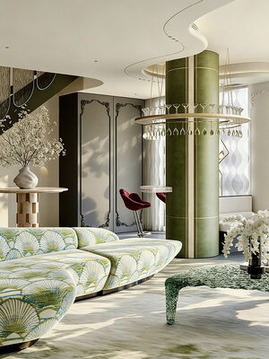 Whisper of Green Fan | French Style High-End Custom Chenille Sofa Fabric