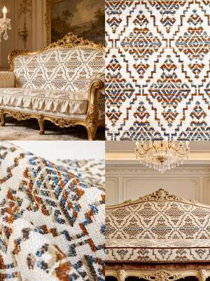 Luxury Gold Thread Jacquard Chenille Fabric - European Palace Style
