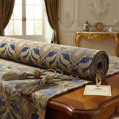 Luxury Gold Thread Jacquard Chenille Fabric - European Palace Style