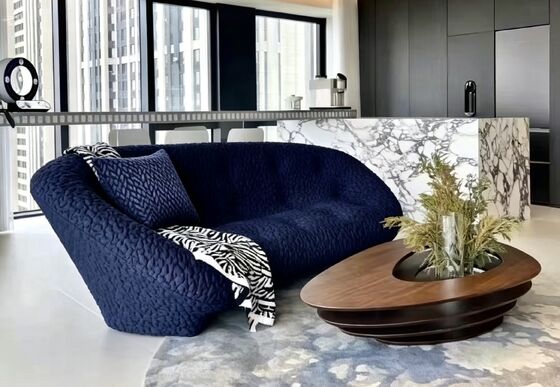 Deep Ocean Blue Three-Dimensional Diamond Jacquard Velvet For Sofa